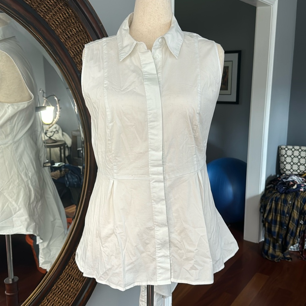 Lane Bryant Hi-low Sleeveless White Button-down Top